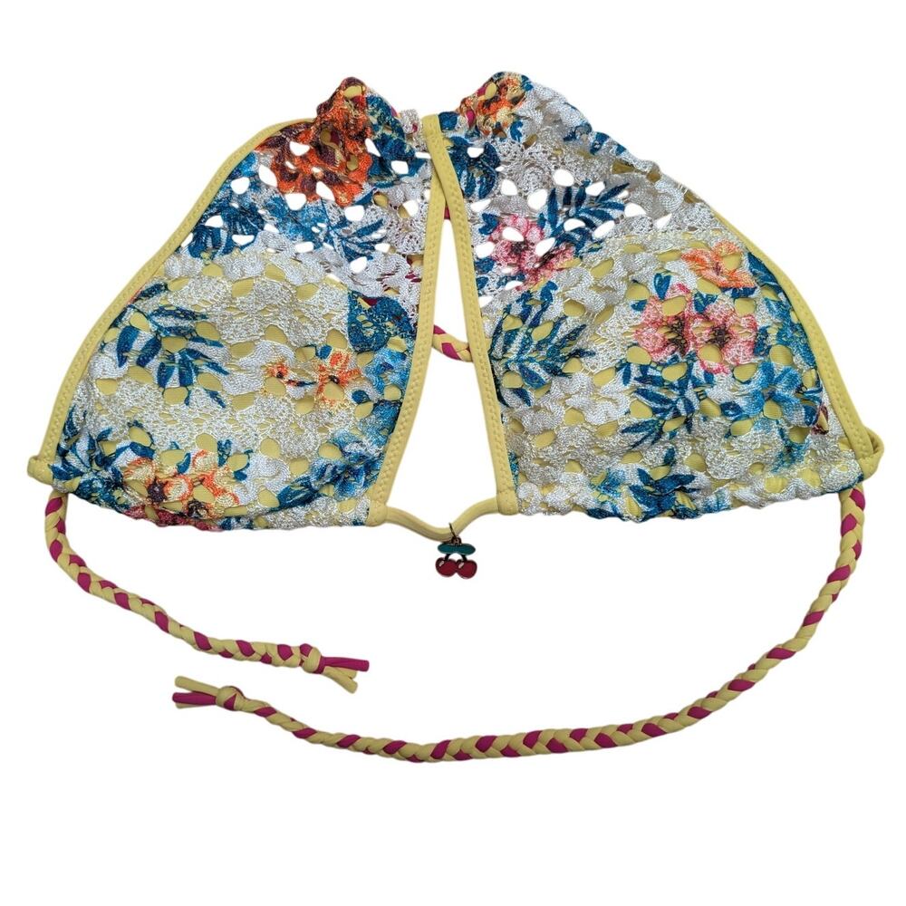 Yamamay for Pacaha Bikini Top‎ Yellow Lace Overlay Cherry Charm Lolita Beach
